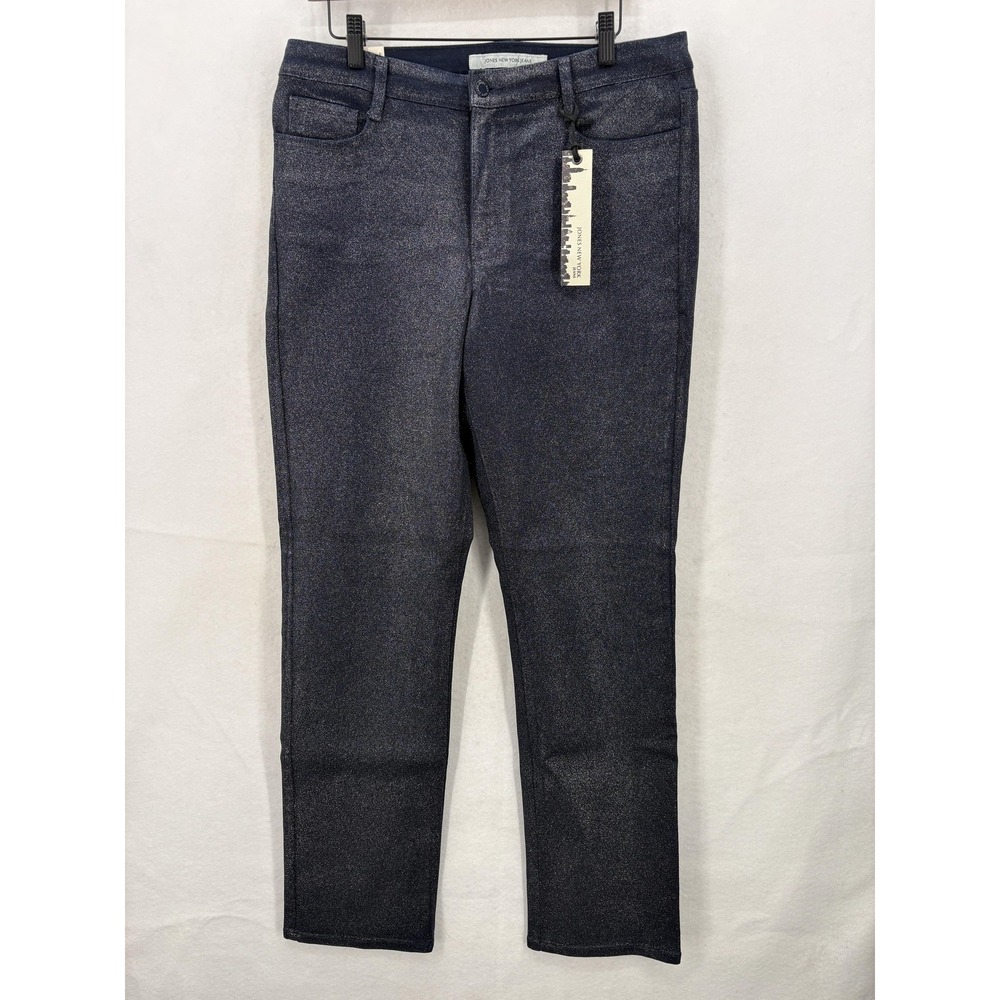 Jones New York Jeans Womens 14 Blue Lexington Straight Glitter Stretch Denim NWT